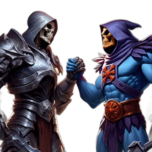 comic book art, concept art, fantasy art, two, animated, characters, one, armored transparent PNG cut-out