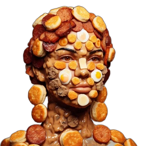 food, face, crown, jewelry, photorealistic, 3d render, concept art, image transparent PNG cut-out