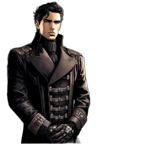 jacket, concept art, comic book art, fantasy art, cyberpunk, dark, elegant, man transparent PNG cut-out