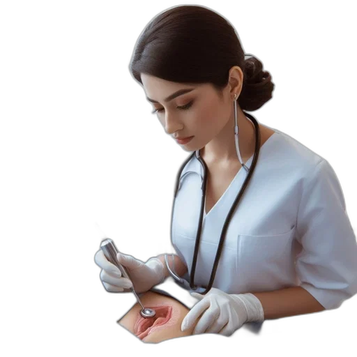jewelry, staff, photorealistic, oil painting, concept art, clinical, setting, woman transparent PNG cut-out