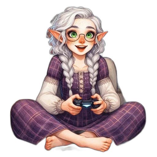 fantasy art, pixel art, concept art, watercolor, young, woman, elfin, features transparent PNG cut-out
