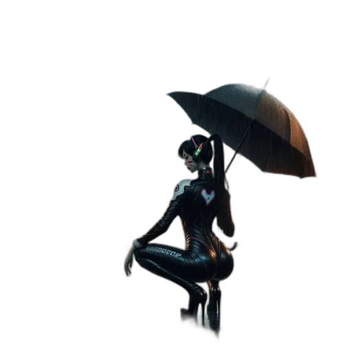 umbrella, robot, mask, dress, concept art, 3d render, pixel art, fantasy art transparent PNG cut-out