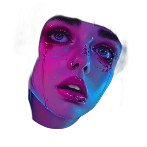 face, mask, umbrella, hat, vaporwave, watercolor, concept art, photorealistic transparent PNG cut-out