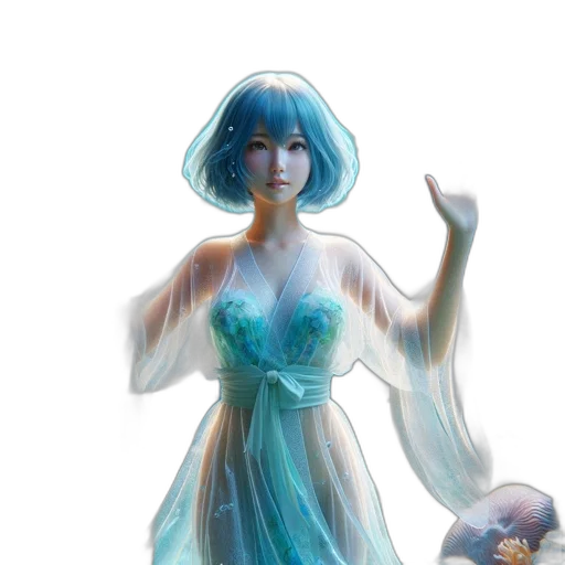 dress, robot, creature, concept art, 3d render, fantasy art, vaporwave, underwater transparent PNG cut-out