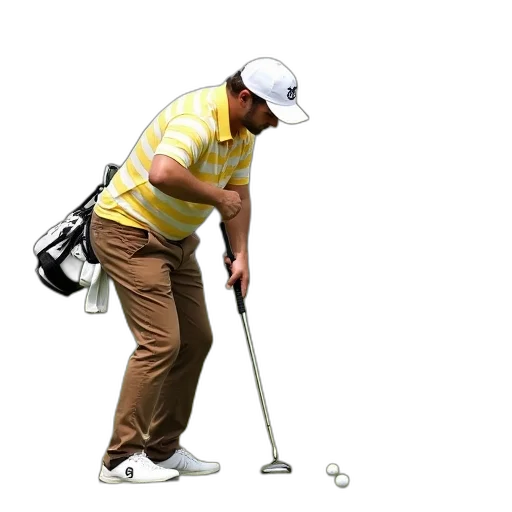staff, photorealistic, man, bending, over, pick, golf, ball transparent PNG cut-out