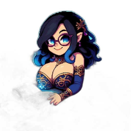 jewelry, dress, fantasy art, pixel art, concept art, cartoon, blue, dark transparent PNG cut-out