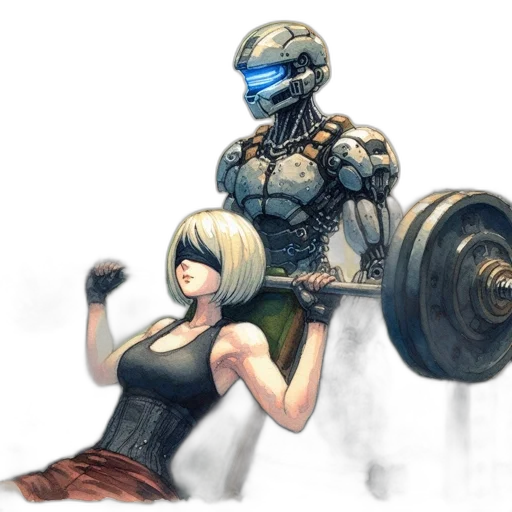robot, weapon, concept art, comic book art, fantasy art, cyberpunk, inside, gym transparent PNG cut-out
