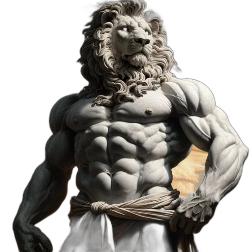 animal, sword, 3d render, photorealistic, concept art, fantasy art, statue, muscular transparent PNG cut-out