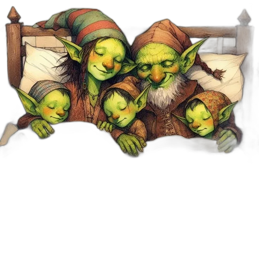 mask, staff, concept art, fantasy art, family, green-skinned, creatures, pointed transparent PNG cut-out