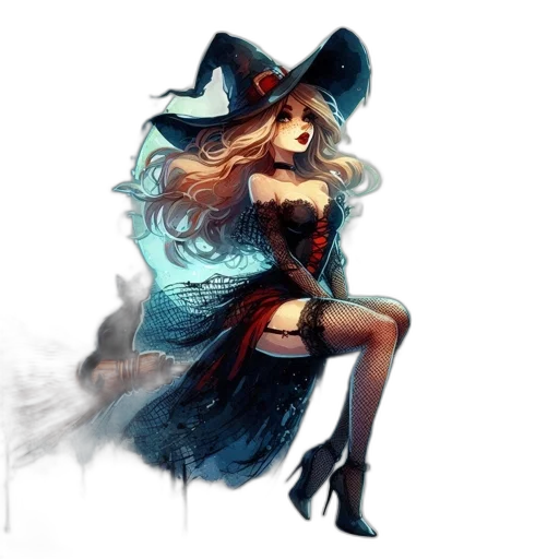 dress, hat, fantasy art, concept art, pixel art, comic book art, dark, monochrome transparent PNG cut-out