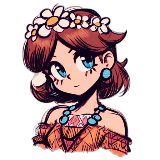 dress, jewelry, crown, flower, cartoon, anime, pixel art, watercolor transparent PNG cut-out
