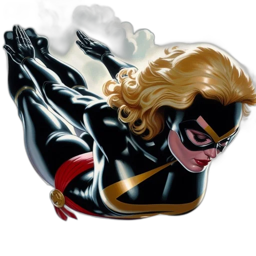 mask, jewelry, comic book art, concept art, photorealistic, cartoon, blonde-haired, superheroine transparent PNG cut-out