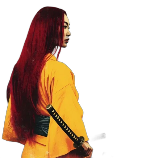 sword, hair, weapon, jacket, concept art, cyberpunk, comic book art, photorealistic transparent PNG cut-out