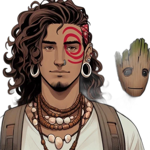 mask, staff, face, jewelry, concept art, fantasy art, pixel art, comic book art transparent PNG cut-out