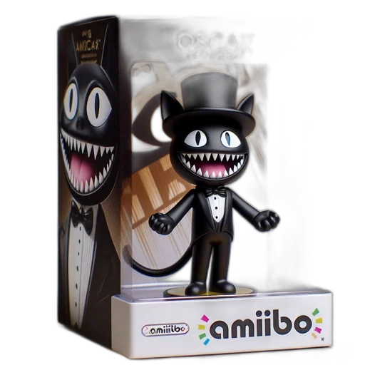 mask, concept art, 3d render, black, cat, figurine, named, oscar transparent PNG cut-out