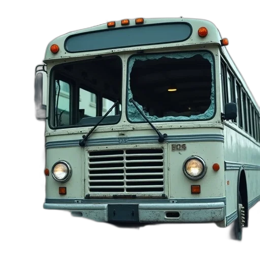 car, staff, concept art, photorealistic, 3d render, damaged, bus, broken transparent PNG cut-out