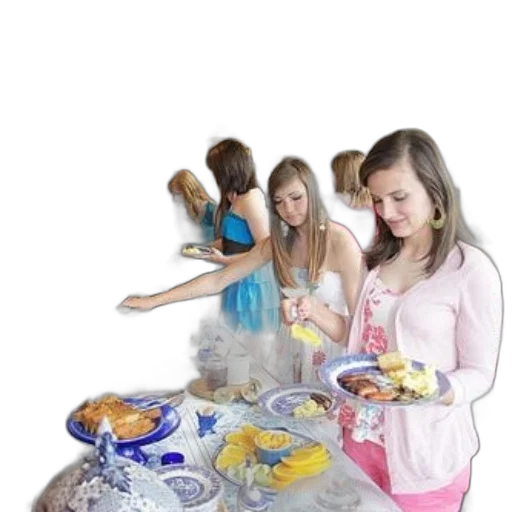 food, dress, jewelry, photorealistic, concept art, pastel, group, women transparent PNG cut-out