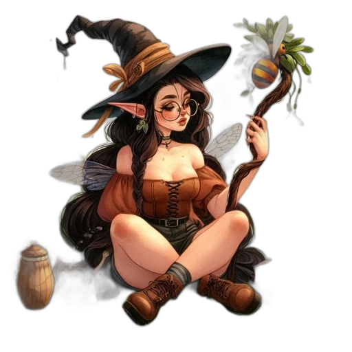 staff, hat, fantasy art, concept art, pixel art, watercolor, fire, dark transparent PNG cut-out