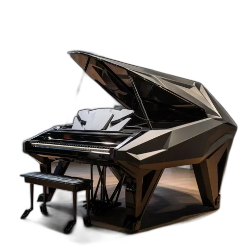 furniture, 3d render, photorealistic, concept art, modern, geometrically-designed, grand, piano transparent PNG cut-out