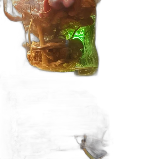 bottle, creature, mask, crown, concept art, 3d render, fantasy art, photorealistic transparent PNG cut-out