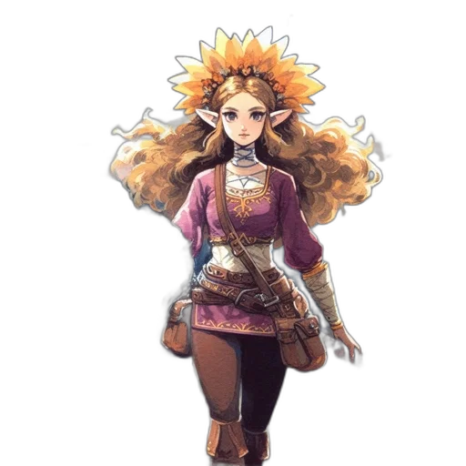 staff, dress, crown, fantasy art, concept art, pixel art, anime, golden transparent PNG cut-out