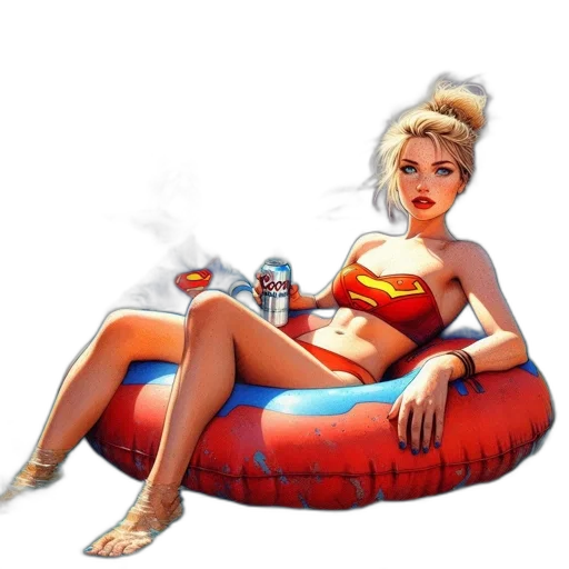 comic book art, concept art, fantasy art, pixel art, woman, red, bikini, symbol transparent PNG cut-out