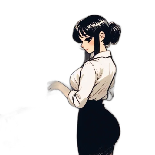 dress, staff, jacket, watercolor, concept art, anime, cartoon, monochrome transparent PNG cut-out