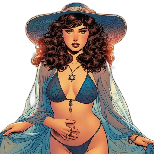jewelry, comic book art, concept art, fantasy art, cartoon, woman, curly, brown transparent PNG cut-out
