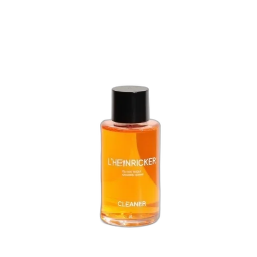 bottle, orange, liquid, black, cap, labeled, heinricker, cleaner transparent PNG cut-out
