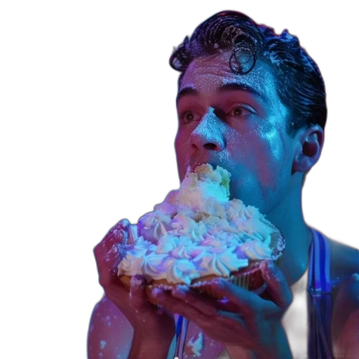 food, face, vaporwave, neon lights, underwater, outer space, blue, young transparent PNG cut-out