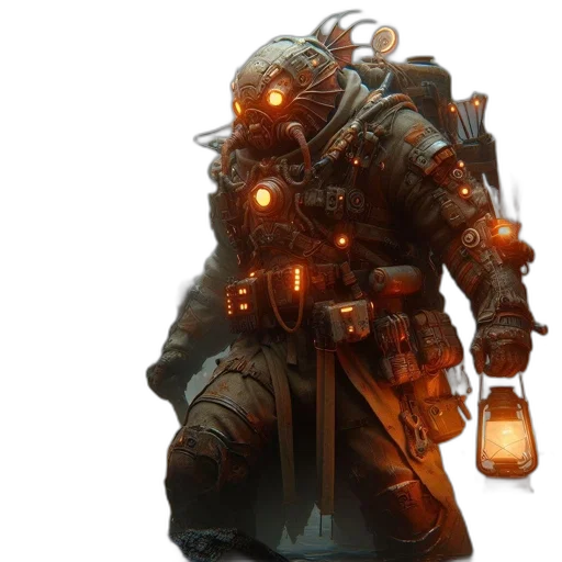 staff, weapon, mask, robot, concept art, fantasy art, 3d render, cyberpunk transparent PNG cut-out