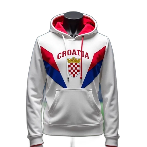 jacket, 3d render, pixel art, white, hoodie, red, blue, stripes transparent PNG cut-out