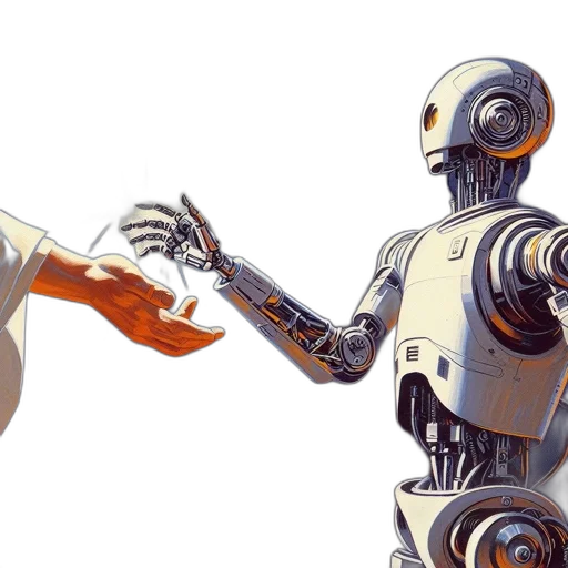 robot, concept art, intimate, interaction, unfolds, where, human, hand transparent PNG cut-out