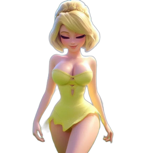 dress, 3d render, concept art, cartoon, fantasy art, fairy-like, character, yellow transparent PNG cut-out