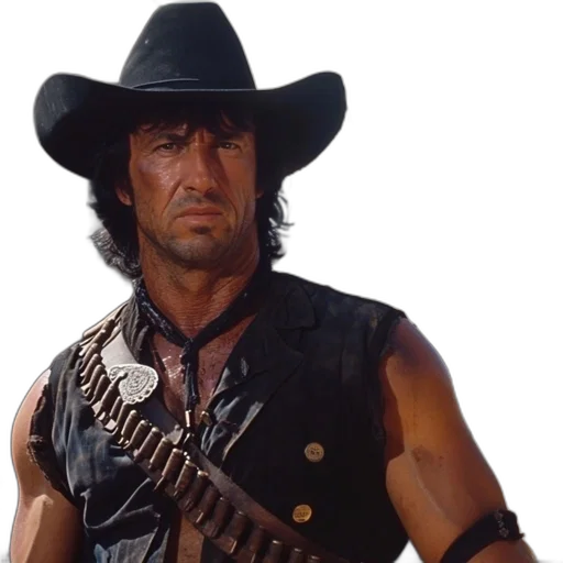 hat, weapon, photorealistic, man, cowboy, outfit, stands, desert transparent PNG cut-out