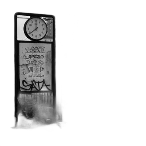 black, white, photo, clock, graffiti, surrounded, bicycles, fence transparent PNG cut-out