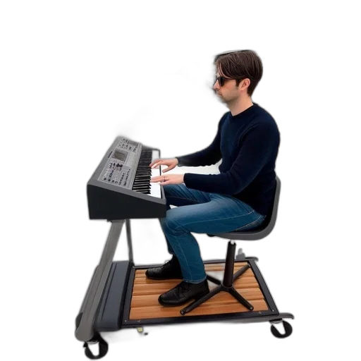 furniture, staff, robot, 3d render, concept art, pixel art, man, sits transparent PNG cut-out
