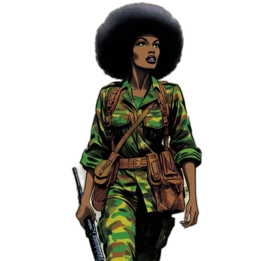 weapon, comic book art, concept art, cartoon, fantasy art, earth tones, green, woman transparent PNG cut-out