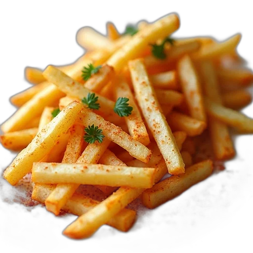 food, crown, photorealistic, 3d render, plate, french, fries, sprinkled transparent PNG cut-out