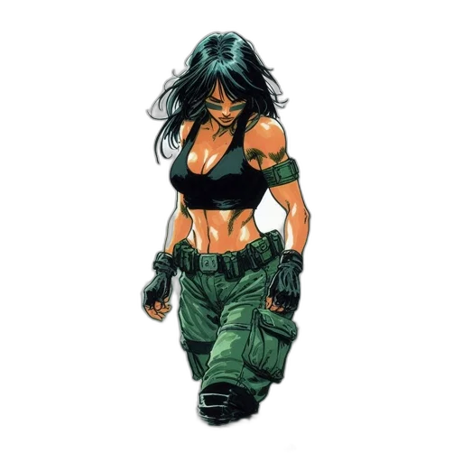 weapon, comic book art, concept art, pixel art, fantasy art, green, woman, stands transparent PNG cut-out