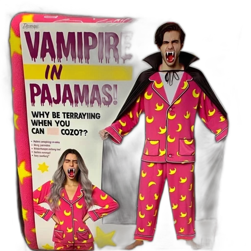 jacket, image, shows, package, containing, vampire-themed, pajamas, offering transparent PNG cut-out