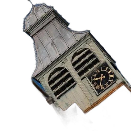 building, furniture, 3d render, concept art, photorealistic, clock, tower, greenish-blue transparent PNG cut-out