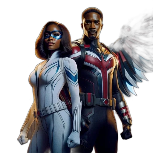 comic book art, concept art, fantasy art, two, individuals, superhero, outfits, stand transparent PNG cut-out