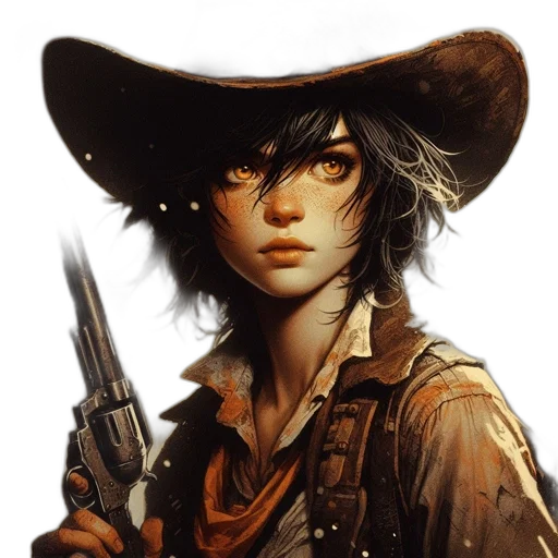 weapon, hat, concept art, fantasy art, comic book art, photorealistic, intense, scene transparent PNG cut-out