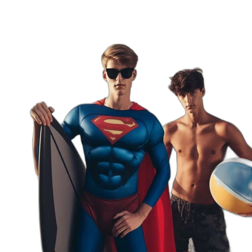 comic book art, concept art, 3d render, photorealistic, two, individuals, stand, beach transparent PNG cut-out