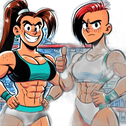 comic book art, cartoon, concept art, anime, two, athletes, face, off transparent PNG cut-out