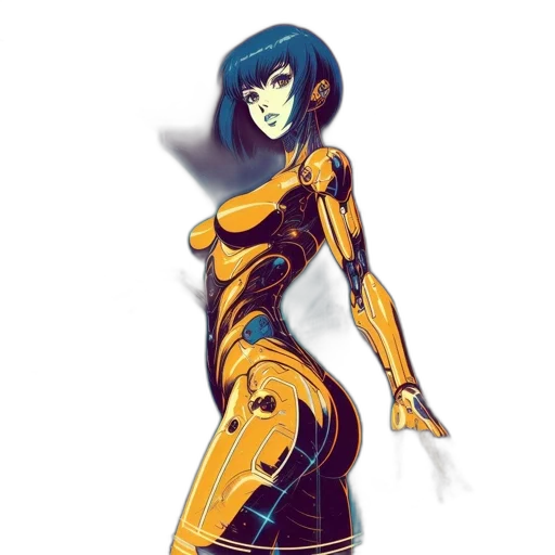 robot, dress, concept art, cyberpunk, comic book art, fantasy art, outer space, neon lights transparent PNG cut-out