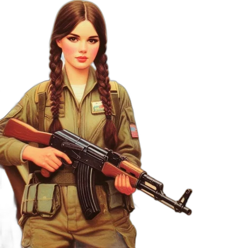weapon, concept art, pixel art, photorealistic, fantasy art, young, woman, military transparent PNG cut-out