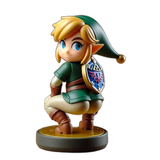 concept art, 3d render, link, figurine, crouching, pose, wearing, green transparent PNG cut-out