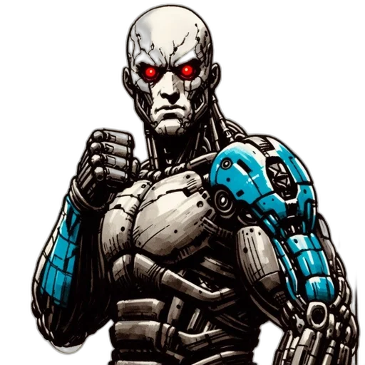 robot, comic book art, concept art, pixel art, cyberpunk, humanoid, gray, body transparent PNG cut-out